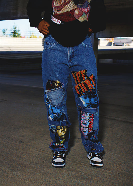 Upcycled patchwork denim pants