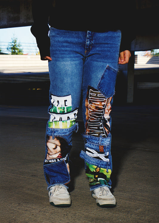 Upcycled patchwork denim pants