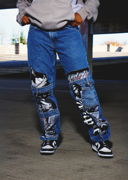 Upcycled patchwork denim pants